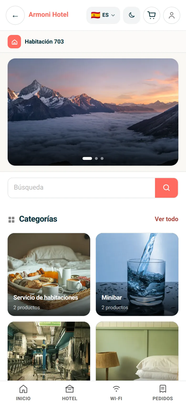 Servicio de habitaciones y servicios del hotel
