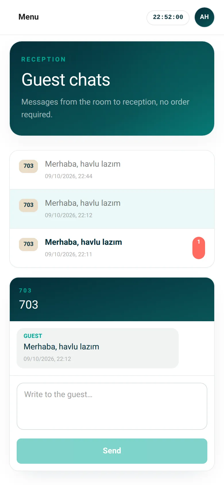 Reception · Chat