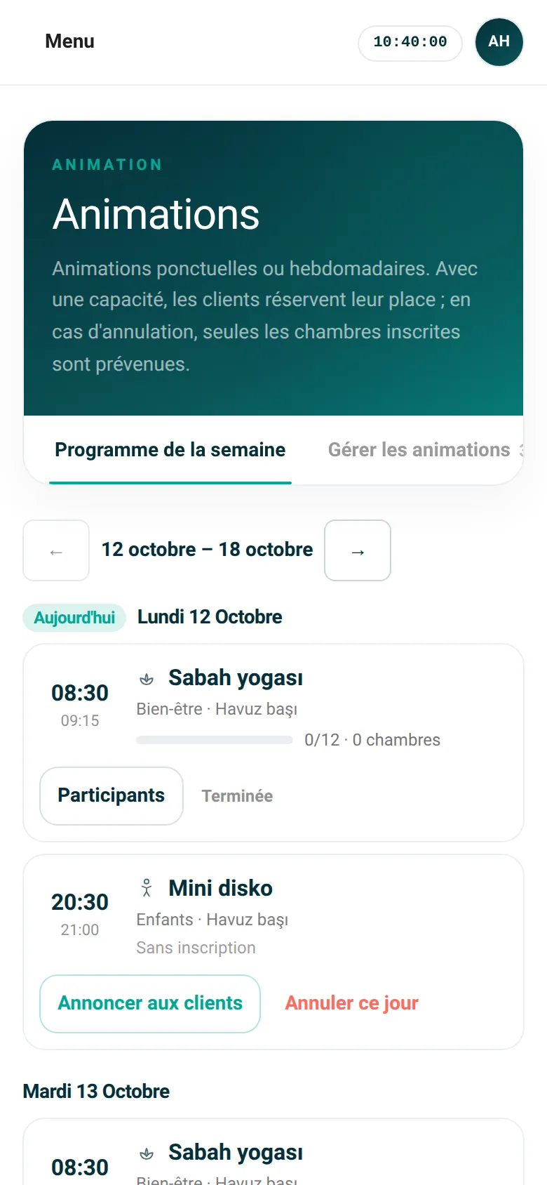 Événements : programme de la semaine et places