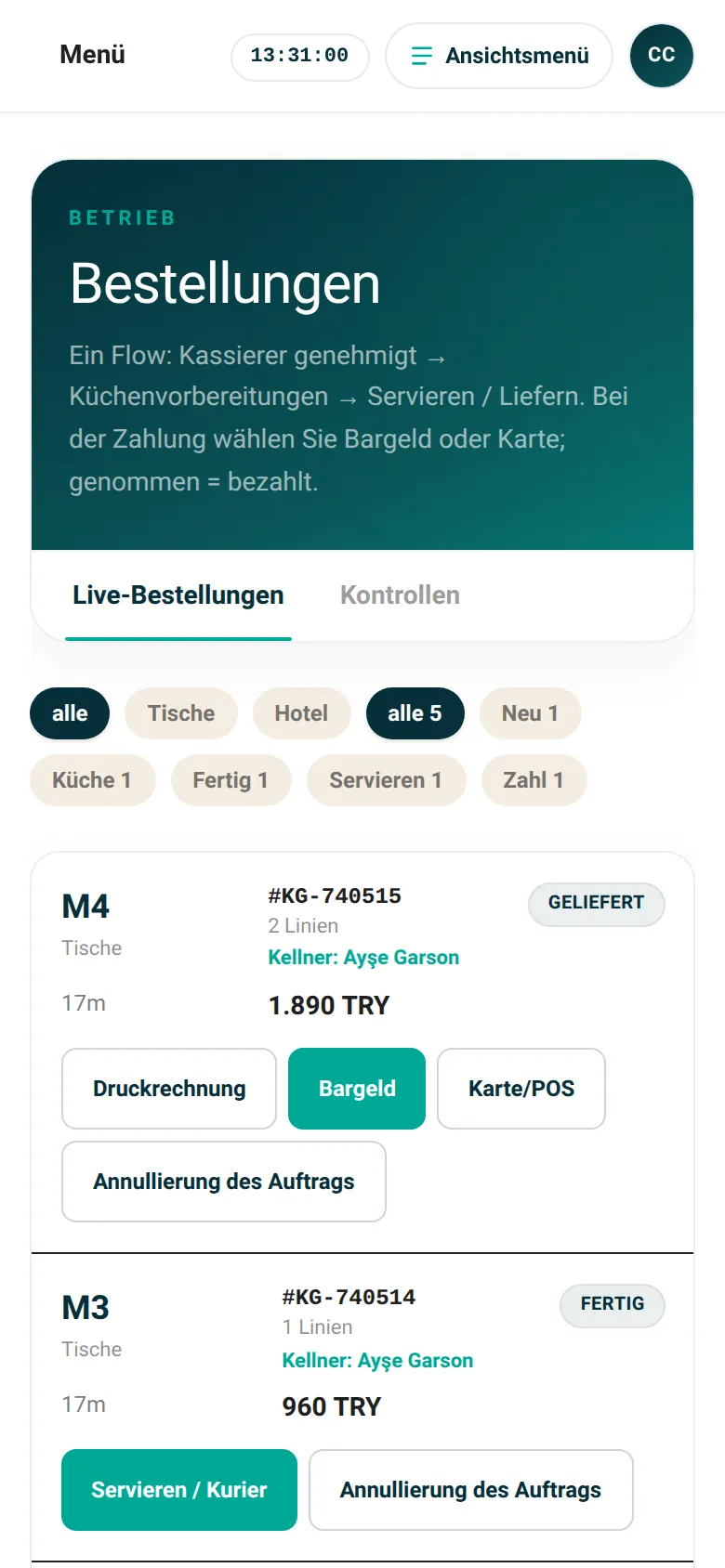 Café · Bestellungen