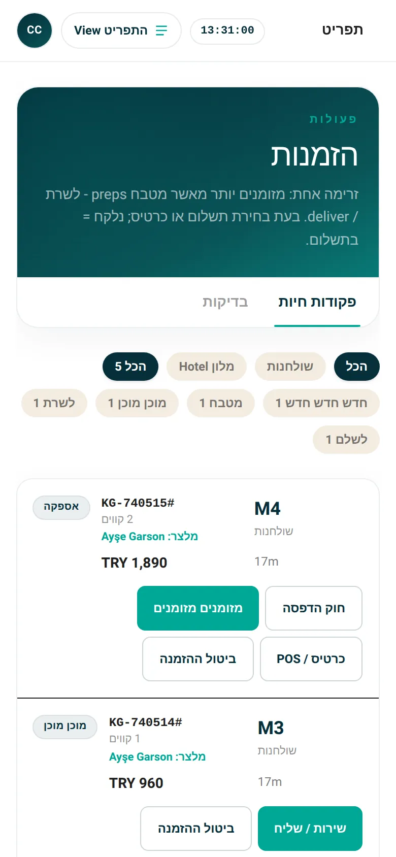 בית קפה · הזמנות