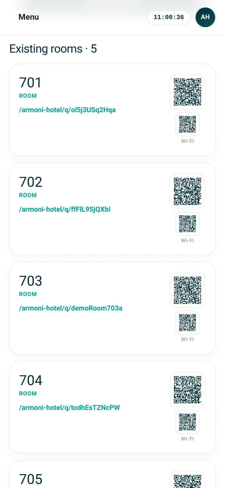 Rooms: an automatic QR for each room