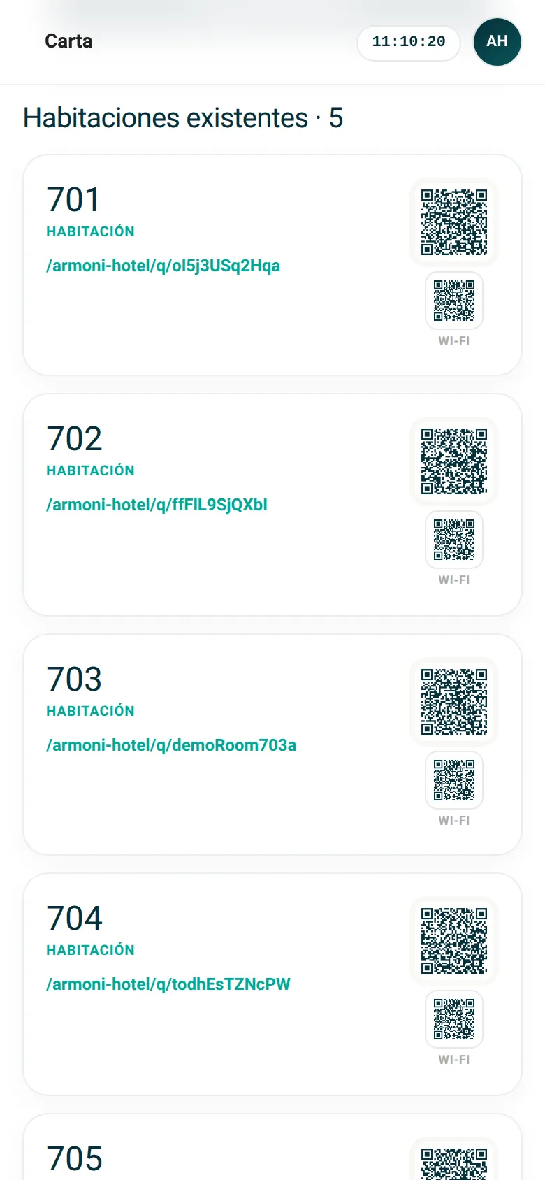 Habitaciones: un QR automático para cada una