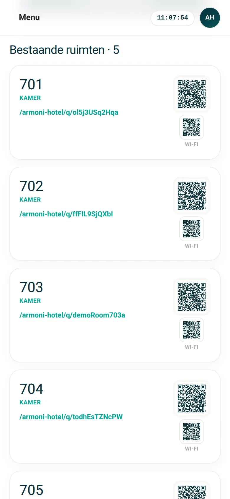 Kamers: automatisch een QR per kamer