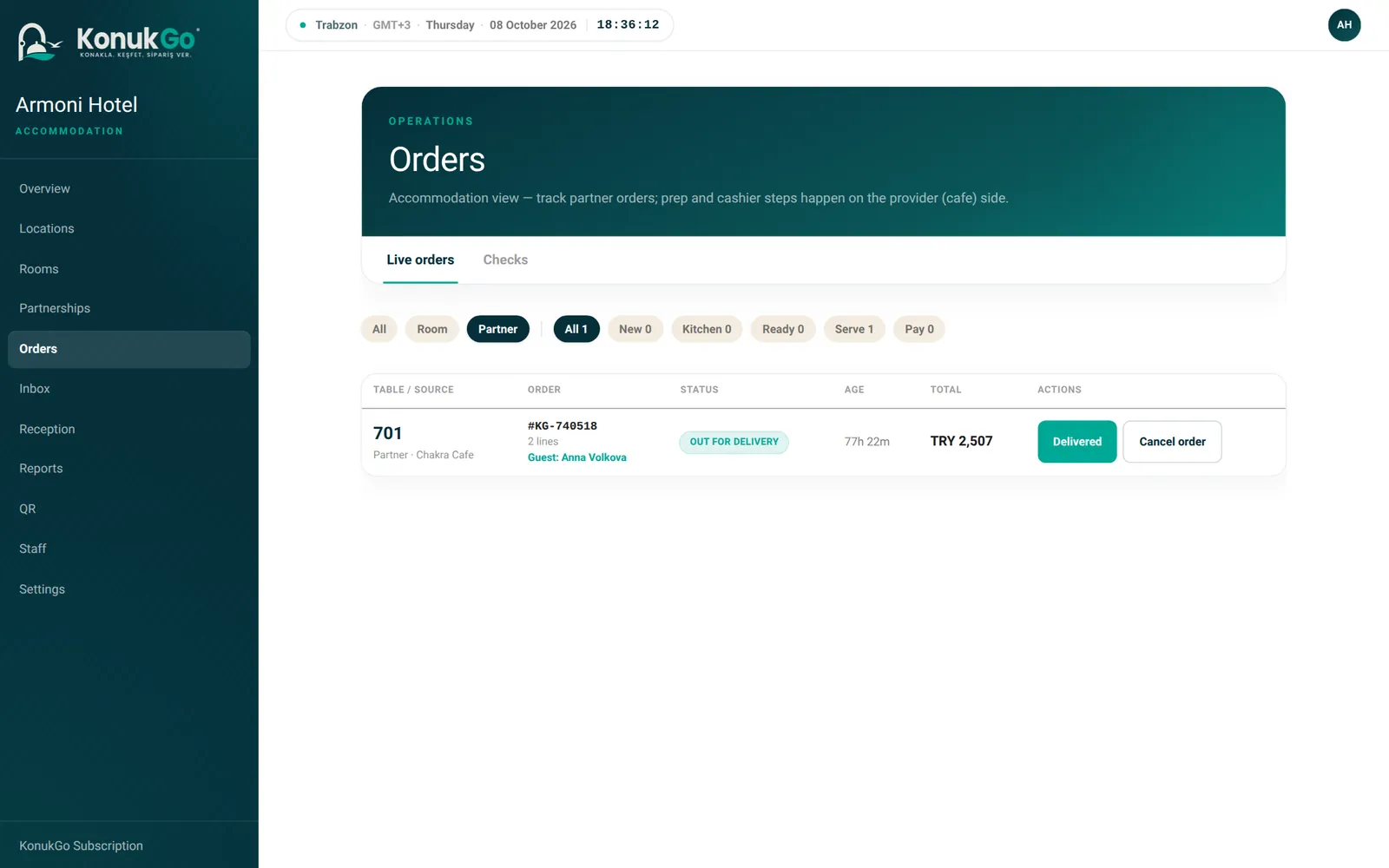 Orders: live flow